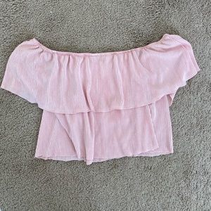 Pink Frill Off-Shoulder Crop Top